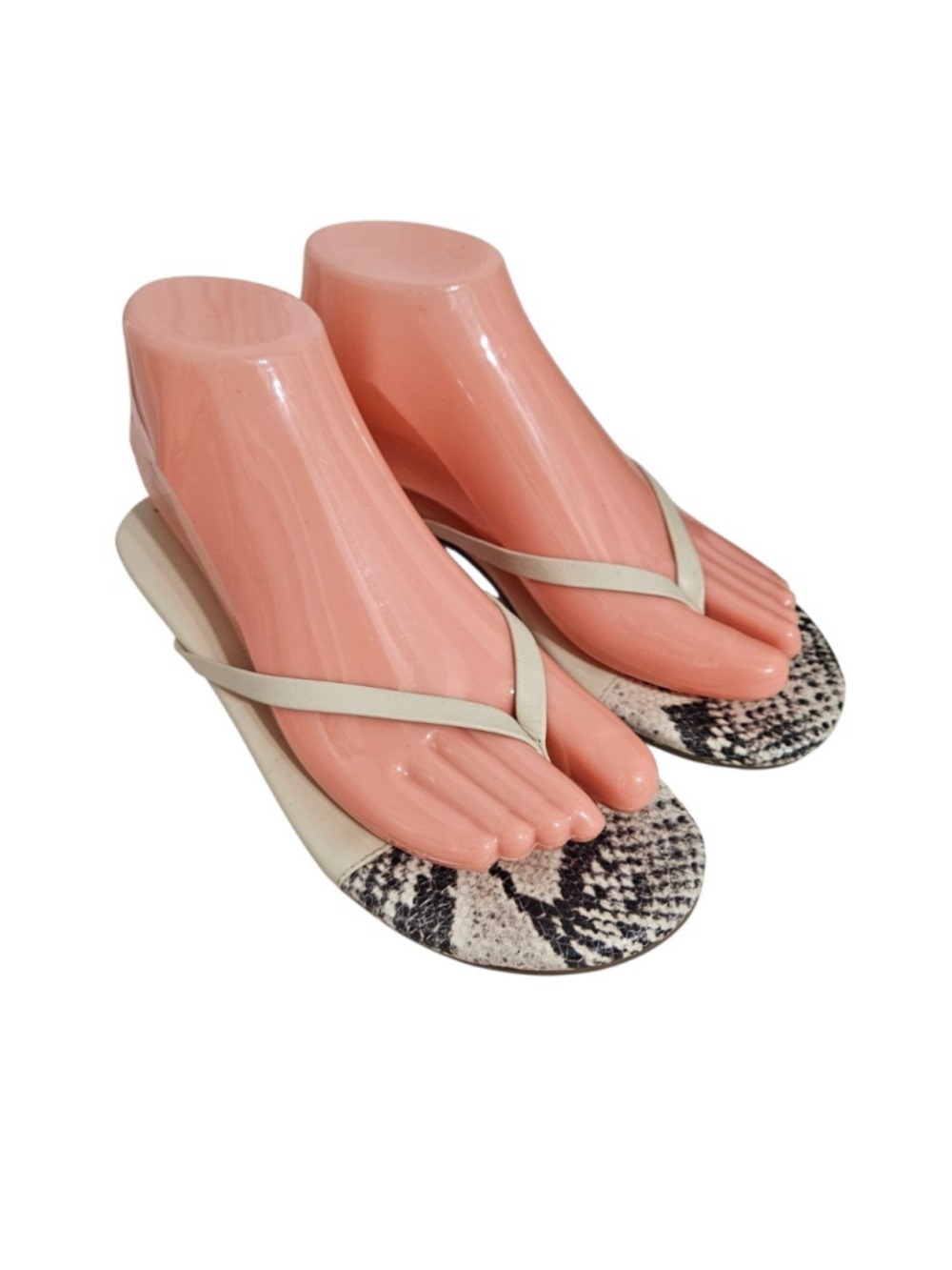 TKEES Snake-Embossed Leather Beige Women's Thong Sandals Sz 6